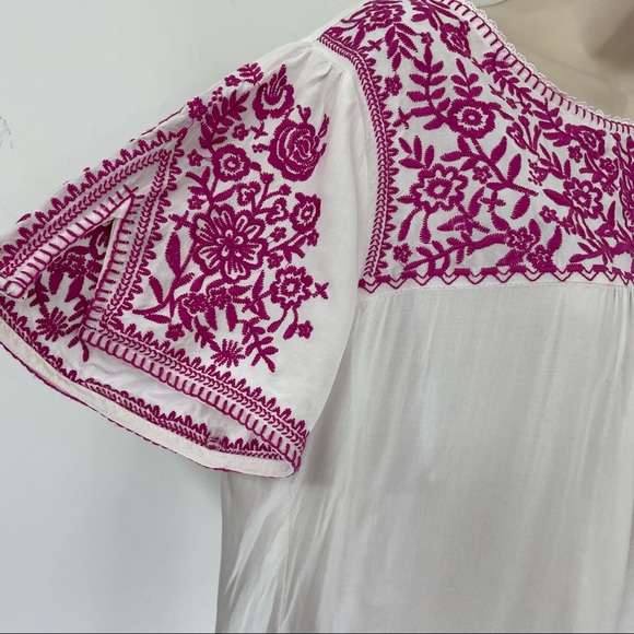 Savanna Jane embroidered boho peasant blouse top pink white size Large L - Picture 6 of 10